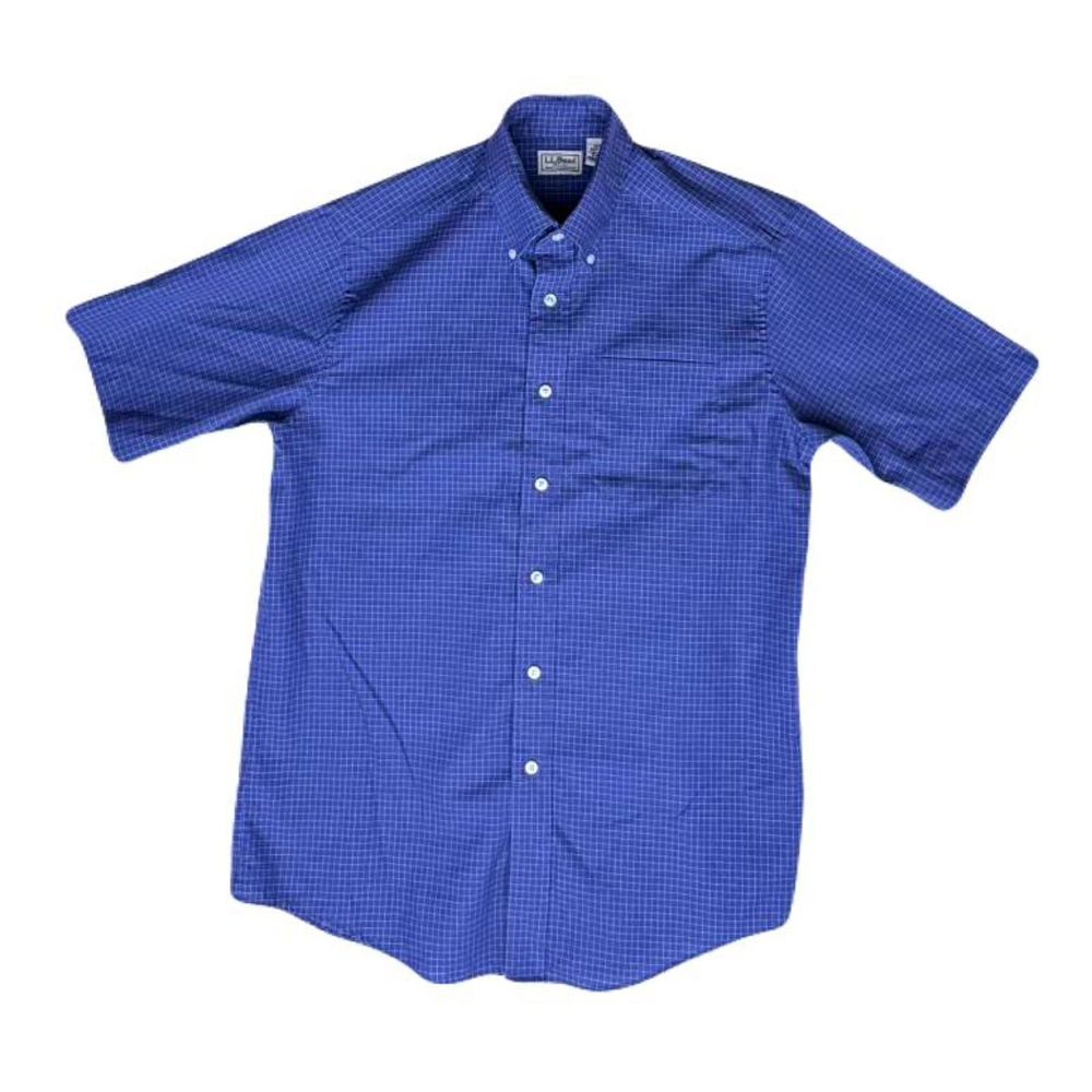 LL Bean Blue Plaid Short Sleeve Button-Down Shirt Sz Med 100% Cotton Gently Used